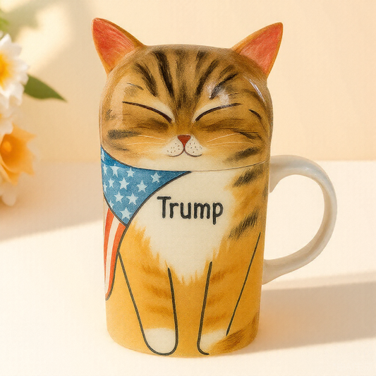 Creative Ceramic Cat Urn with Decorative Elements – Pet Memorial Jar with Scarf, Flag or Floral Wreath – Unique Cat Ashes Keepsake