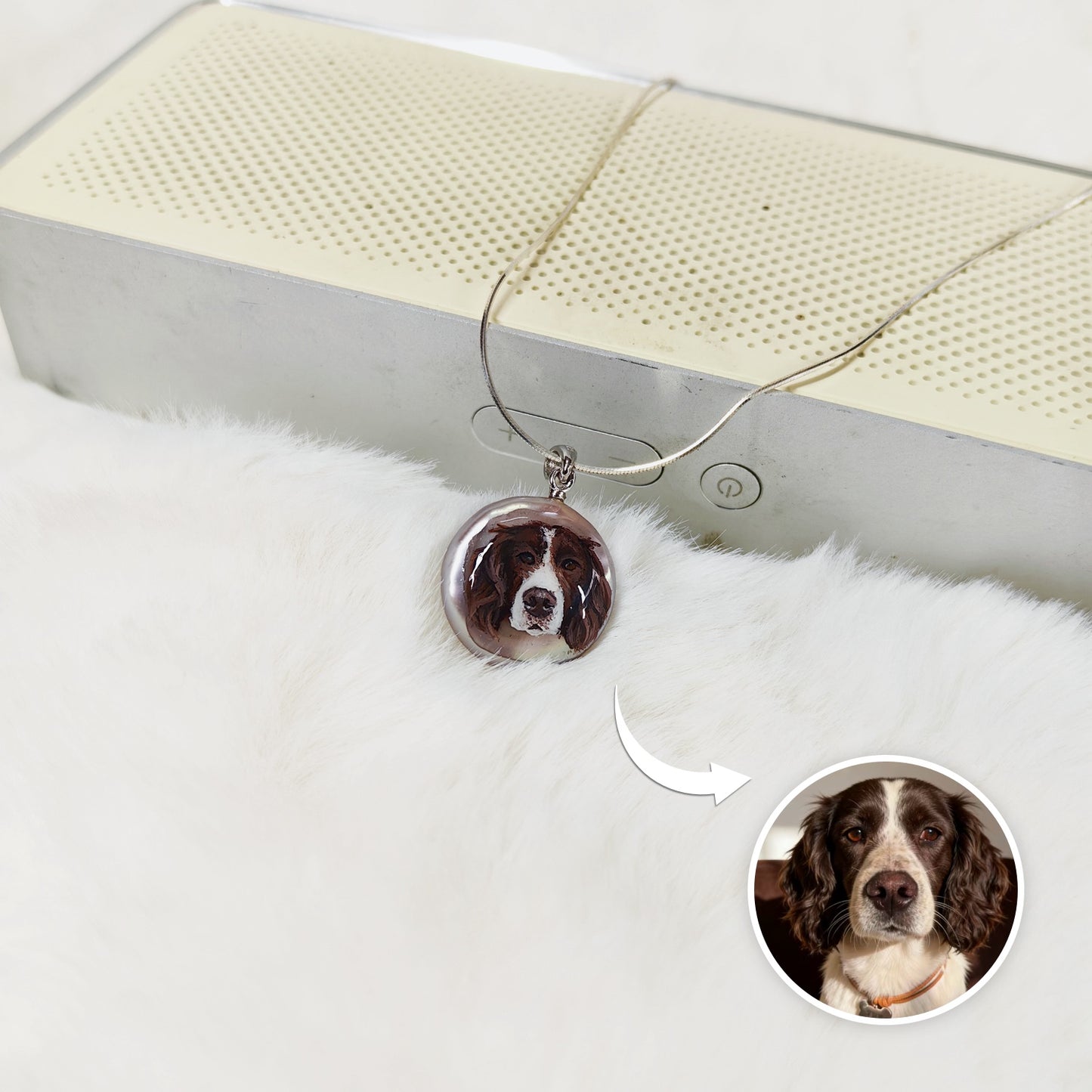 Custom Pet Portrait Pendant — Hand Painted on Pearl