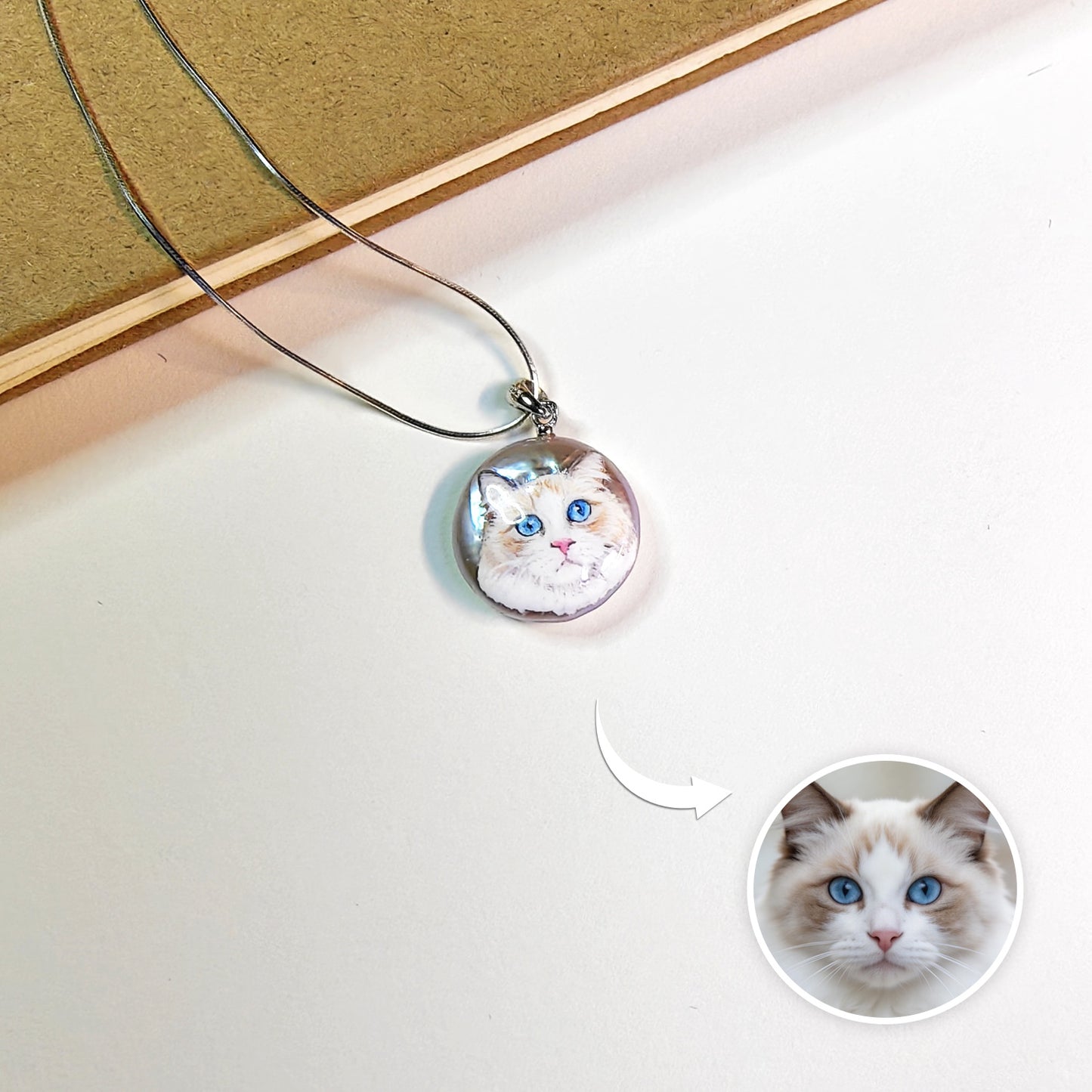 Custom Pet Portrait Pendant — Hand Painted on Pearl